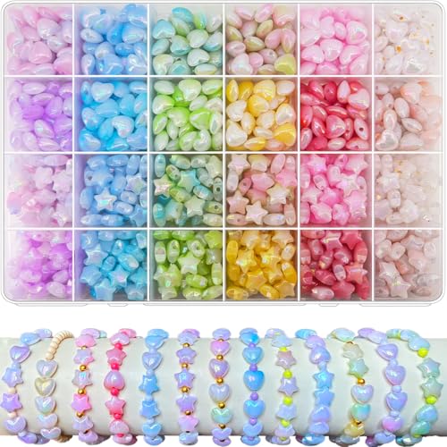 1000Pcs Acrylic Star Beads Hart Beads for Bracelet Jewelry Making, ABS Cute Acrylic Pastel Bead Colorful Assorted Aesthetic Rianbow Kawaii Bead Bulk for Bracelet DIY Craft Earring Phone Charm - color: ABS