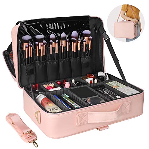 Relavel Travel Makeup Train Case Cosmetic Case Organizer Portable Artist Storage Bag with Adjustable Dividers for Cosmetics Makeup Brushes Toiletry Jewelry Digital Accessories - color: Pink, size: Large