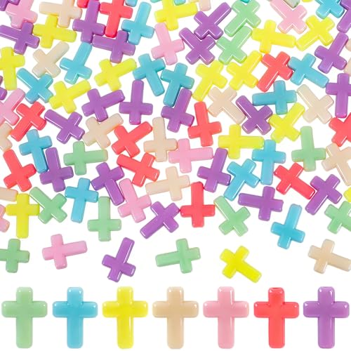 120 Pcs Cross Charms for Jewelry Making, Religious Cross Beads for Bracelets, Crosses for Jewelry Making, Bracelets, Necklaces, DIY Crafts (Macaron Color) - color: 120pcs, 15x12mm, Mixed Color1