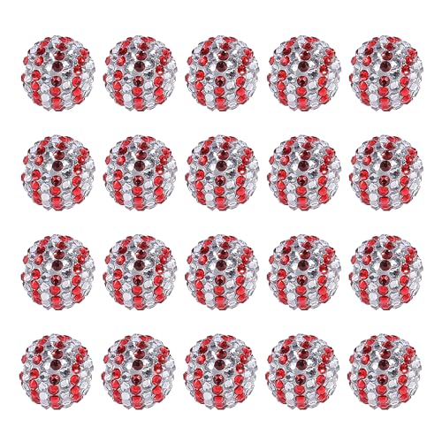 20mm Rhinestone Beads for Pens, 20pcs Chunky Large Spacer Bead for DIY Pens Phone Chain Keychain Candy Sparkle Bling Ball Beads Bulk(Red+White) - color: AB Red+White 20MM 20PCS, size: 20MM