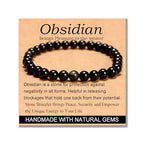 MASSIVE BEADS Handmade Yoga Stretch Elastic Bracelet Natural Stone Crystal Healing Power Energy Gifts for Unisex Adult 4mm 6mm 8mm 10mm - color: Black Obsidian(Pleasure), size: 6mm