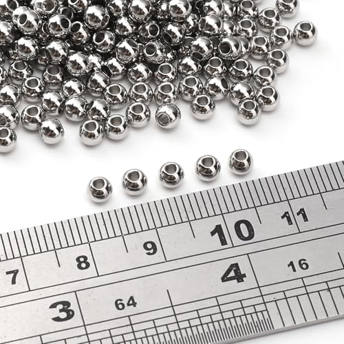 304 Stainless Steel Round Beads 4.0mm 300pcs Spacer Beads for Jewelry DIY Making and Repairing - size: 4.0mm