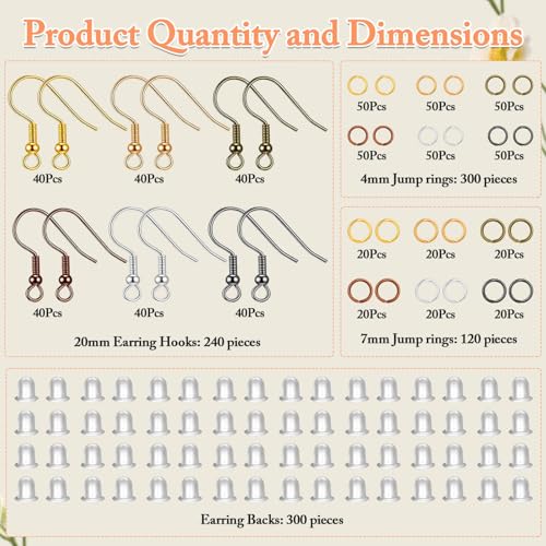 Cridoz 960PCS Earrings Making Supplies Kit with 240PCS Earring Hooks, 420PCS Jump Rings and 300PCS Earring Backs for Earring Making and Repair (Multicolors) - color: Multicolors