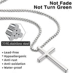 Romass 2 Pcs Cross Necklace for Men Boys,Stainless Steel Pendants Silver Black Gold Crosses Chain Jewelry Gifts Box 16-30 inches - size: 22 in, style: 2Pcs(silver+black) 1.7 "* 1.0'' pendant
