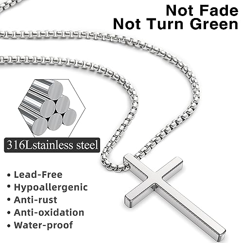Romass 2 Pcs Cross Necklace for Men Boys,Stainless Steel Pendants Silver Black Gold Crosses Chain Jewelry Gifts Box 16-30 inches - size: 20 in, style: 2Pcs(silver+black) 1.7 "* 1.0'' pendant