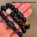 VLINRAS Zodiac Bracelet for Men Women, 8mm 10mm Natural Black Onyx Stone Star Sign Constellation Horoscope Bracelet Gifts