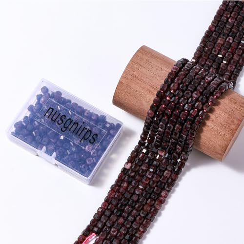 Natural Faceted Garnet Cube Stone Beads 5-5.5mm 60pcs/str Loose Square Semi Gemstone Stone Beads for Making Bracelets Necklace Earrings - color: Garnet