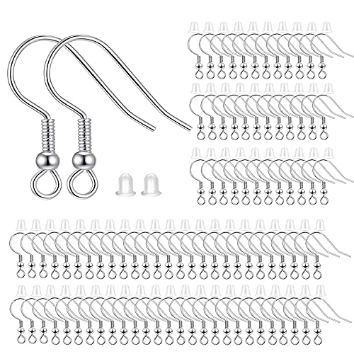 BEADNOVA Fish Hook Earring Hooks 150pcs Earring Findings with Backs for Ear Wire Supplies Ear Post Making DIY (150pcs Silver Earrwires and 150 pcs Backs, Total 300pcs) - color: Silver, size: 150pcs