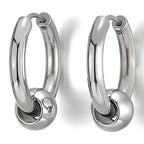 Stainless Steel Circle Beads Huggie Hinged Hoop Earrings for Men Women, 2pc - color: Silver, size: Diameter:14MM