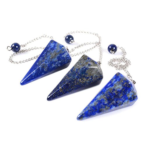 Justinstones Natural Lapis Gemstone Hexagonal Pointed Reiki Chakra Pendant Pendulum - color: Lapis