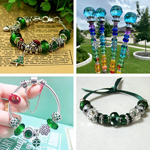 100pcs 14mm Green European Glass Beads - Large Hole, Lampwork, Loose Spacer Beads for St. Patrick's Day DIY Craft Snake Chains Bracelet Necklace Earring Making - Hole: 5mm - color: Green