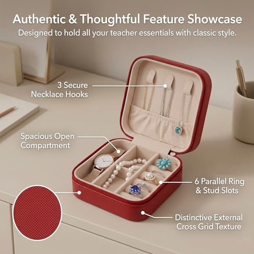 Teacher Jewelry Box, Teacher Appreciation Gifts Mini Jewelry Travel Case, Necklace Earring Ring Display Holder, Birthday Retirement Graduation Thank You Leather Storage for Teachers (A6) - color: A6