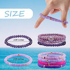 Ornaland 7Pcs Handmade Polymer Clay Heishi Surfer Stretch Bracelets Set Colorful Glass Beads Bracelets Boho Stackable Preppy Bracelets Wrist Jewelry for Women - color: Purple