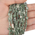 Natural Green Point Stone Beads, Each Approximately 5x5x2mm Square 2-Hole Spacer Bead, are Used to Make Bracelets, Earrings, Necklaces, with Each String Measuring 15-16 Inches - color: Green Point
