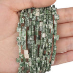 Natural Green Point Stone Beads, Each Approximately 5x5x2mm Square 2-Hole Spacer Bead, are Used to Make Bracelets, Earrings, Necklaces, with Each String Measuring 15-16 Inches - color: Green Point