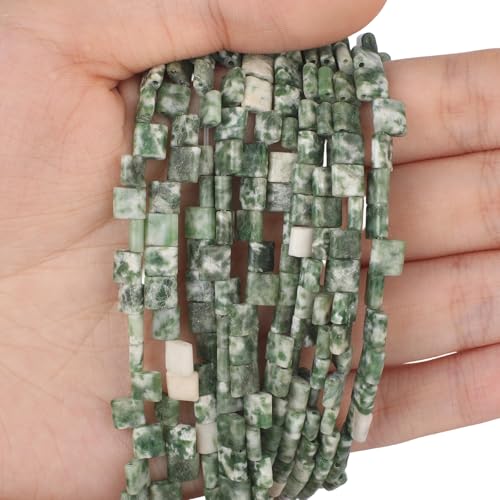 Natural Green Point Stone Beads, Each Approximately 5x5x2mm Square 2-Hole Spacer Bead, are Used to Make Bracelets, Earrings, Necklaces, with Each String Measuring 15-16 Inches - color: Green Point