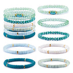 Ornaland 7Pcs Handmade Polymer Clay Heishi Surfer Stretch Bracelets Set Colorful Glass Beads Bracelets Boho Stackable Preppy Bracelets Wrist Jewelry for Women - color: Green