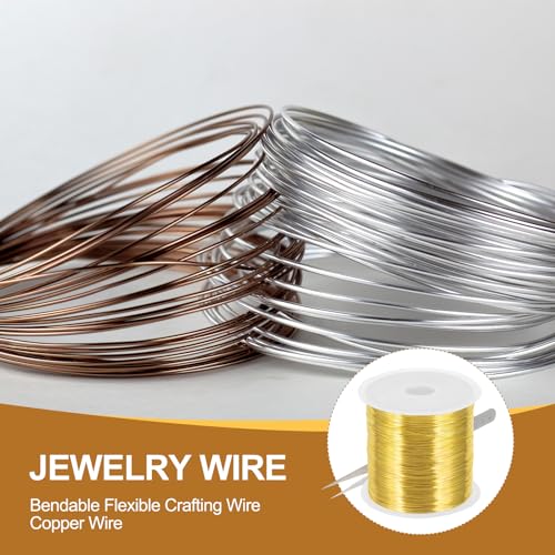 PATIKIL 26 Guage/ 0.4 mm 328 Feet Jewelry Craft Wire, 2 Pcs Copper Beading Wire with Plier for Beading Jewelry Making Supplies Earrings Bracelets Accessories Gardening, Silver/Gold - size: 328 feet x 26 Guage