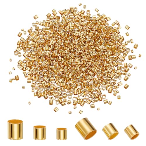1500Pcs 3 Sizes Brass Tube Crimp Beads Gold Plated Tube Beads Crimping Tubes Accessories Round Tubes Loose Spacer Bead for Jewelry Making Hole: 1/1.5/2mm - color: Gold