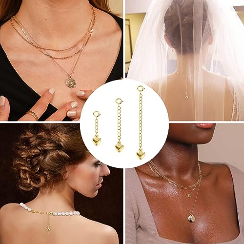 Gold Necklace Extenders,14K Gold Chain Extenders with Round Clasp, Durable Plated Solid Brass Necklace Bracelet Anklet Extension Chains(1 2 3 Inch,Gold) - color: B-Gold, size: 1,2,3inch