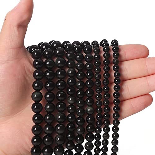 35pcs 10mm Natural Black Obsidian Gemstone Beads Energy Healing Crystal Round Loose Stone Beads for Jewelry Making, DIY Bracelets Necklaces - color: Black Obsidian, size: 10mm
