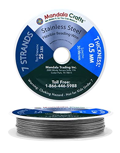 Mandala Crafts 7 Strand Beading Wire for Jewelry Making - 98 FT 24 Gauge Stainless Steel Braided Tiger Tail Wire for Bead Stringing - size: 7 Strands 24 Gauge 0.5MM 98FT