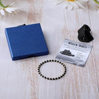 QOGIR 14k gold Handmade Healing Bracelet, Natural Gem Stone Crystal Elastic Gold Bracelet - color: Black Onyx - Protecting and Grounding, size: 4m