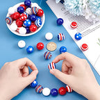 PH PandaHall 4th of July Beads, 50pcs Bubblegum Beads 20mm Chunk Pen Beads Patriotic Beads Blue Red Beads Acrylic Stripe Beads Large Beads for Independence Day Flag Day Garland Sports Jewelry Making - color: Blue Red