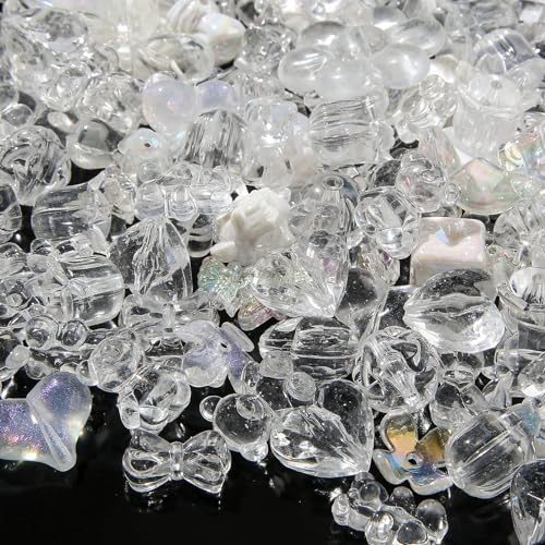500g Acrylic White Wedding Beads Flower Star Butterfly Candy Acrylic Kawaii Beads for Keychain Bracelets Jewelry Making DIY Plastic Crafts (White) - color: white