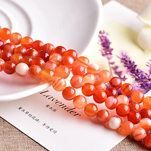 62Pcs Natural Crystal Beads Stone 6mm Red Stripe Onyx Agates Gemstone Round Loose Energy Healing Beads for Bracelet Necklace Earrings Jewelry Making - color: Red, size: 6MM