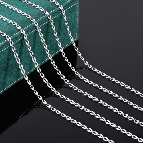 YOUBEIYEE 2 Meters White Enamel Cable Chain Silver Plated Chains Bulk for Women Bracelet Necklace DIY Brass Chains for Jewelry Making - color: White Silver