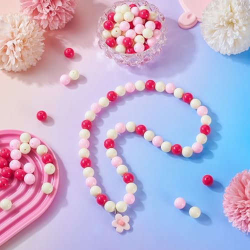 100 Pcs 11.5-12mm Bubblegum Beads Opaque Acrylic Chunky Loose Spacer Round Focal Beads for Jewelry Making Bracelet Necklace Keychain Craft Art Making,Hole:1.8mm,Deep Pink - color: Deep Pink