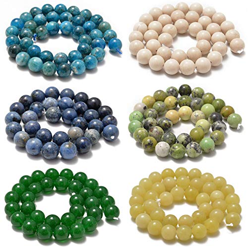 AD Beads Natural Gemstone Smooth Round Loose Beads 15“ 6mm 8mm 10mm (6mm, Apatite) - color: Apatite, size: 6mm