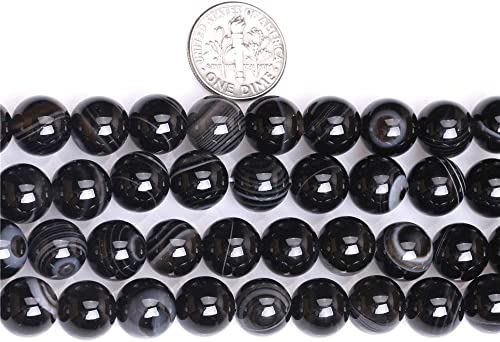 HAAMIIQII 45pcs 8mm Natural Black Striped Agate Stone Beads Round Loose Gemstone Beads for Jewelry Making Strand 15 Inch - color: Black Striped Agate, size: 8mm 45pcs