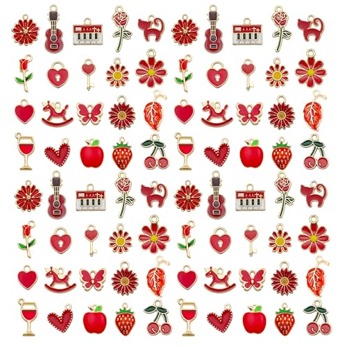 WOCRAFT 40pcs 20 pairs Assorted Enamel Bracelet Charms for Jewelry Making DIY Necklace Bracelet Earrings Keychain Crafting Charms Kit Crafts (Red-SN996) - color: Red