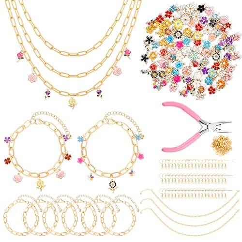 352 Pcs Assorted Charms for Jewelry Making,Mixed Enamel KC Gold Alloy Letter Pendants,Wholesale Bulk Jewelry Charms for DIY Necklace Bracelet Earring and Crafting - style: A7:Flower Charms-270Pcs Kit