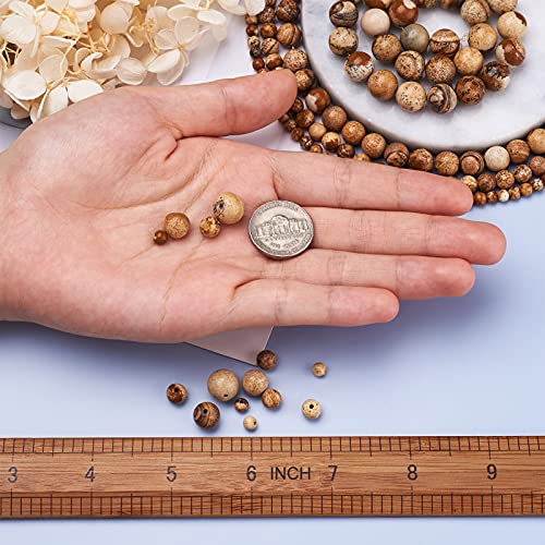 Craftdady 4 Strands Natural Picture Jasper Beads 4mm-8mm Polished Round Healing Energy Gemstone Loose Beads for DIY Bracelets Necklaces Earrings Jewelry Crafts, Total About 230pcs - color: Brown Picture Jasper
