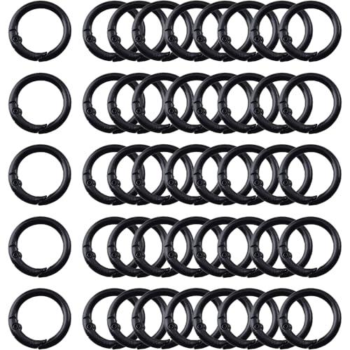 Carabiner Clip 48Pcs Black Metal Key Ring Clip Circle Keychain Rings Bulk Spring O Ring Round Cute Carabiner Spring Snap Hook Key Chain Clips for DIY Keychain Bag Charm Handbag Purse Dog - color: black