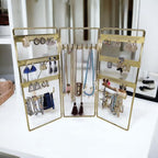 Jewelry Holder, Jewelry Organizer, folding 3 piece Jewelry Display Stand with Metal Frame, Necklace Earring Bracelet Holder, for Studs, Rings, Gift Idea, Gold, Silver, Black Color (GOLD) - color: GOLD