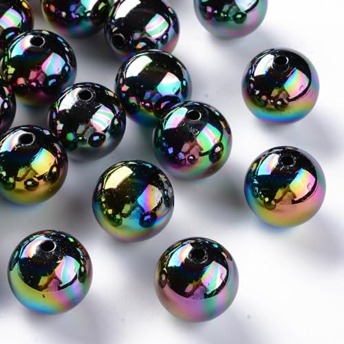 LiQunSweet 100 Pcs 20MM AB Color Plated Black Round Opaque Acrylic Beads Chunky Bubblegum Loose Spacer Beads for DIY Jewelry Crafts Bag Decoration - color: 20MM Black Bubblegum Beads_100 Pcs