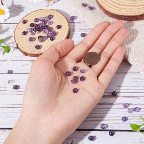 Fashewelry 50Pcs Natural Amethyst Cabochon Stone Half Round Beads 6mm Tiny Flat Back Gemstone Chakra Healing Crystal Cover Cabs for Jewelry Making - color: 1-Amethyst, size: 6x3~4mm