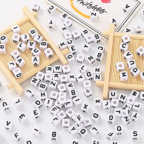 8mm Black and White Acrylic Square Letter Beads White Cube Alphabet Beads Black Letter A-Z Mixed Plastic Shape Loose Beads Mini Size Pony Seed Beads for Making Jewelry, Necklaces - color: white-black(8mm)