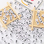 8mm Black and White Acrylic Square Letter Beads White Cube Alphabet Beads Black Letter A-Z Mixed Plastic Shape Loose Beads Mini Size Pony Seed Beads for Making Jewelry, Necklaces - color: white-black(8mm)