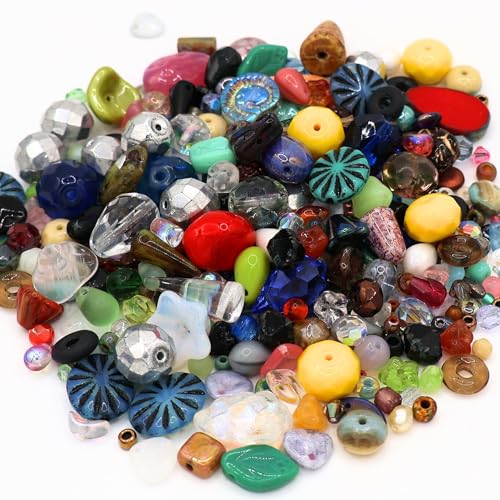 50g Assorted Czech Glass Beads – Approximately 83-100 Beads Firepolished, Pressed, Picasso, Seed Bead, Table Cut Mix - Premium Beads - Ideal for Jewelry Designers, Beaders & Crafters
