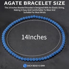 14in Agate Wrap Bracelet for Women Men Natural Round Beaded Agates Stone Healing Stretch Bracelets Elastic Handmade Polished Gemstone Beads Bracelet - color: Blue Agate, size: 6mm Beads