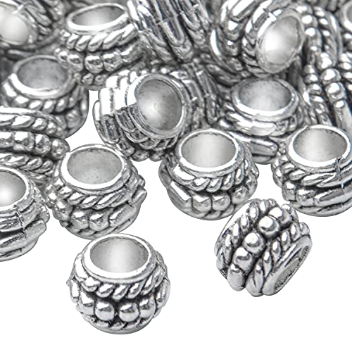 BronaGrand 100pcs Tibetan Antique Silver Large Hole Spacer Beads Alloy European Rondelle Beads Spacers Loose Spacers Jewelry Bead Charms for DIY Jewelry Crafts Making(8×6mm, Hole:4.5mm) - color: Silver16