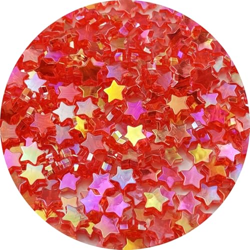 450 PCS Acrylic Star Shape Beads AB Colors Loose Pony Spacer Beads with Hole for Jewelry Making Necklace Earring Key Chains DIY Projects(Red AB) - color: Red AB
