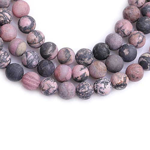 10mm Natural Stone Black Rhodonite Frosted Matte Unpolished Round Beads for Jewelry Making Strand 15 inch - color: Black Rhodonite, size: 10mm