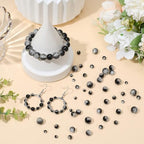 1 Box 450PCS 4/6/8/10MM Black Round Crackle Beads with Holes Glass Crack Crystal Sparkle Ink Small Spacer Loose Bead Bulk for Jewelry Making Necklaces Bracelets Earrings DIY Craft Supplies - color: Black