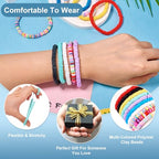 Elecrelive Glass Round Beaded Bracelet Set Clay Beaded Bracelets Stretch Bracelets - color: 10 Colors